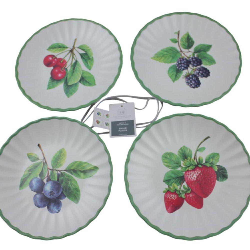 Rachel Ashwell Berries Melamine 8" Salad Plates Set of 4 Farmhouse Cherry NWT